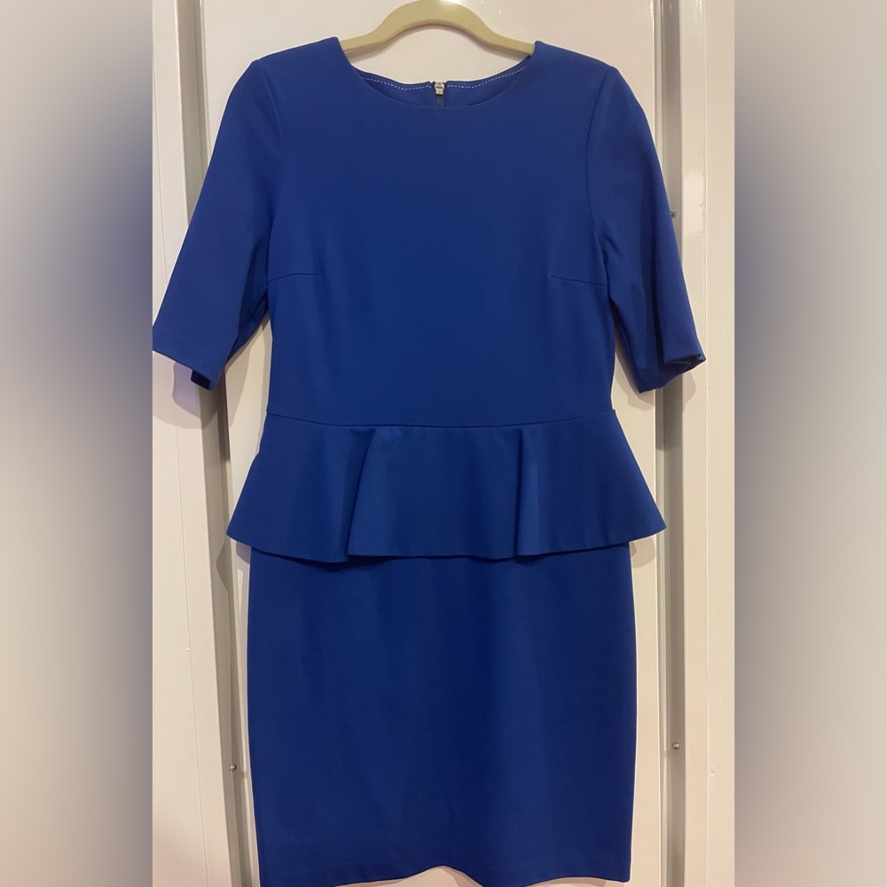 Katherine Barclay Blue Sheath Peplum Professional Dress